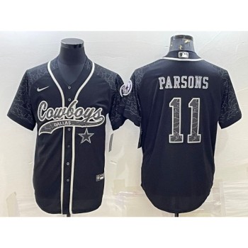 Men's Dallas Cowboys #11 Micah Parsons Black Reflective With Patch Cool Base Stitched Baseball Jersey Men's Dallas Cowboys #11 Micah Parsons Black Reflective With Patch Cool Base Stitched Baseball Jersey