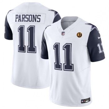 Men's Dallas Cowboys #11 Micah Parsons White 2023 F.U.S.E. With John Madden Patch Vapor Limited Stitched Football Jersey Men's Dallas Cowboys #11 Micah Parsons White 2023 F.U.S.E. With John Madden Patch Vapor Limited Stitched Football Jersey