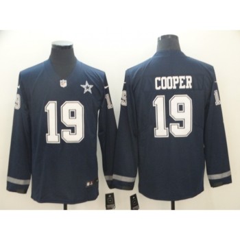Men's Dallas Cowboys #19 Amari Cooper Navy Therma Long Sleeve Stitched NFL Jersey