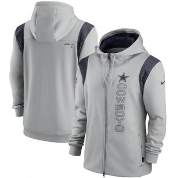 Men's Dallas Cowboys 2021 Gray Sideline Team Performance Full-Zip Hoodie