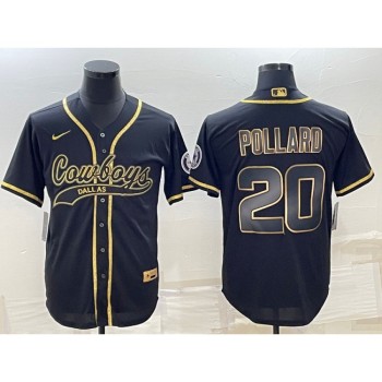 Men's Dallas Cowboys #20 Tony Pollard Black Gold With Patch Cool Base Stitched Baseball Jersey Men's Dallas Cowboys #20 Tony Pollard Black Gold With Patch Cool Base Stitched Baseball Jersey