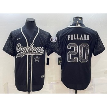 Men's Dallas Cowboys #20 Tony Pollard Black Reflective With Patch Cool Base Stitched Baseball Jersey Men's Dallas Cowboys #20 Tony Pollard Black Reflective With Patch Cool Base Stitched Baseball Jersey