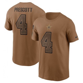 Men's Dallas Cowboys #4 Dak Prescott 2023 Brown Salute To Service Name & Number T-Shirt Men's Dallas Cowboys #4 Dak Prescott 2023 Brown Salute To Service Name & Number T-Shirt