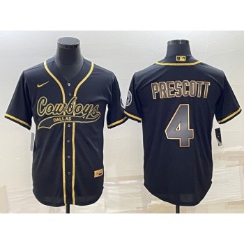 Men's Dallas Cowboys #4 Dak Prescott Black Gold With Patch Cool Base Stitched Baseball Jersey Men's Dallas Cowboys #4 Dak Prescott Black Gold With Patch Cool Base Stitched Baseball Jersey
