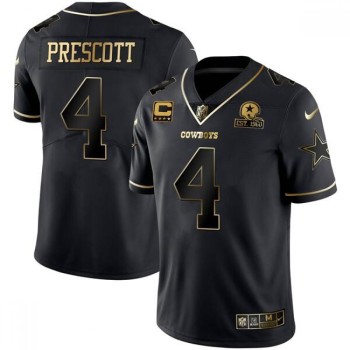 Men's Dallas Cowboys #4 Dak Prescott Black Golden With C Patch Edition Limited Stitched Jersey Men's Dallas Cowboys #4 Dak Prescott Black Golden With C Patch Edition Limited Stitched Jersey