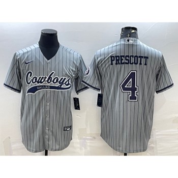 Men's Dallas Cowboys #4 Dak Prescott Gray With Patch Cool Base Stitched Baseball Jersey