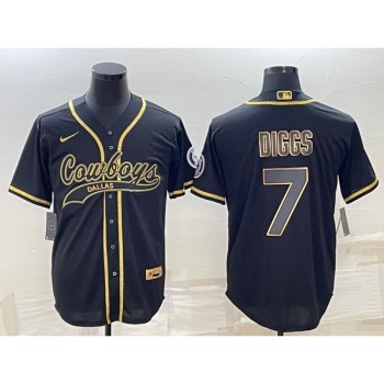 Men's Dallas Cowboys #7 Trevon Diggs Black Gold With Patch Cool Base Stitched Baseball Jersey Men's Dallas Cowboys #7 Trevon Diggs Black Gold With Patch Cool Base Stitched Baseball Jersey