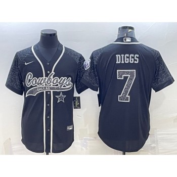 Men's Dallas Cowboys #7 Trevon Diggs Black Reflective With Patch Cool Base Stitched Baseball Jersey Men's Dallas Cowboys #7 Trevon Diggs Black Reflective With Patch Cool Base Stitched Baseball Jersey