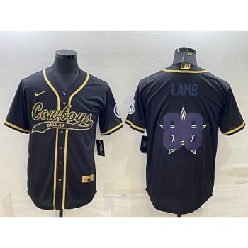 Men's Dallas Cowboys #88 CeeDee Lamb Black Gold Team Big Logo With Patch Cool Base Stitched Baseball Jersey Men's Dallas Cowboys #88 CeeDee Lamb Black Gold Team Big Logo With Patch Cool Base Stitched Baseball Jersey