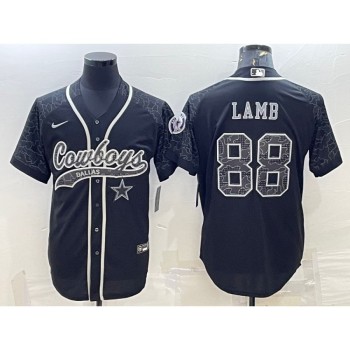 Men's Dallas Cowboys #88 CeeDee Lamb Black Reflective With Patch Cool Base Stitched Baseball Jersey Men's Dallas Cowboys #88 CeeDee Lamb Black Reflective With Patch Cool Base Stitched Baseball Jersey