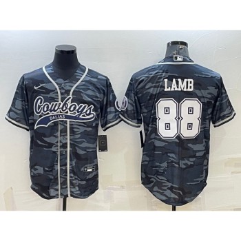 Men's Dallas Cowboys #88 CeeDee Lamb Grey Camo With Patch Cool Base Stitched Baseball Jersey