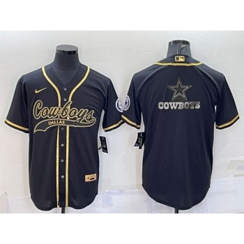 Men's Dallas Cowboys Black Gold Team Big Logo With Patch Cool Base Stitched Baseball Jersey Men's Dallas Cowboys Black Gold Team Big Logo With Patch Cool Base Stitched Baseball Jersey