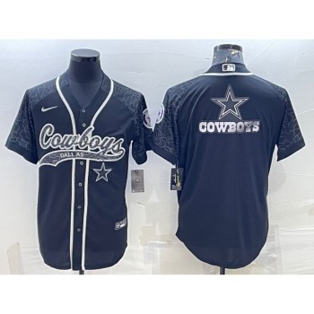 Men's Dallas Cowboys Black Reflective Team Big Logo With Patch Cool Base Stitched Baseball Jersey Men's Dallas Cowboys Black Reflective Team Big Logo With Patch Cool Base Stitched Baseball Jersey