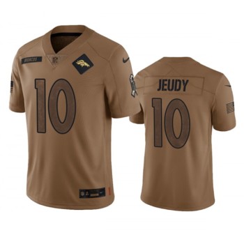 Men's Denver Broncos #10 Jerry Jeudy 2023 Brown Salute To Service Limited Stitched Football Jersey