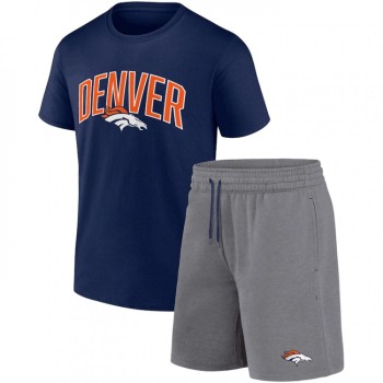 Men's Denver Broncos Navy/Heather Gray Arch T-Shirt & Shorts Combo Set Men's Denver Broncos Navy/Heather Gray Arch T-Shirt & Shorts Combo Set