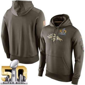 Men's Denver Broncos Super Bowl 50 Olive Salute To Service KO Performance Hoodie
