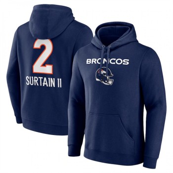 Men's Denver Broncos #2 Pat Surtain II Navy Team Wordmark Name & Number Pullover Hoodie Men's Denver Broncos #2 Pat Surtain II Navy Team Wordmark Name & Number Pullover Hoodie