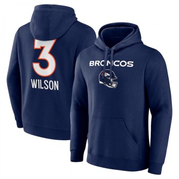 Men's Denver Broncos #3 Russell Wilson Navy Team Wordmark Name & Number Pullover Hoodie Men's Denver Broncos #3 Russell Wilson Navy Team Wordmark Name & Number Pullover Hoodie