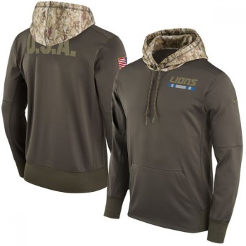 Men's Detroit Lions Olive Salute to Service Sideline Therma Pullover Hoodie Men's Detroit Lions Olive Salute to Service Sideline Therma Pullover Hoodie