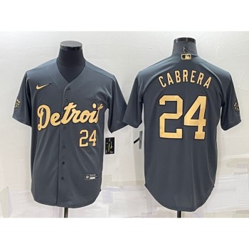 Men's Detroit Tigers #24 Miguel Cabrera 2022 All-star Charcoal Cool Base Stitched Jersey Men's Detroit Tigers #24 Miguel Cabrera 2022 All-star Charcoal Cool Base Stitched Jersey