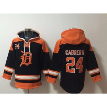 Men's Detroit Tigers #24 Miguel Cabrera Black/Orange Lace-Up Pullover Hoodie Men's Detroit Tigers #24 Miguel Cabrera Black/Orange Lace-Up Pullover Hoodie