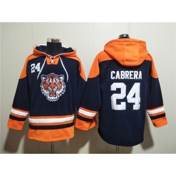 Men's Detroit Tigers #24 Miguel Cabrera Navy/Orange Lace-Up Pullover Hoodie Men's Detroit Tigers #24 Miguel Cabrera Navy/Orange Lace-Up Pullover Hoodie