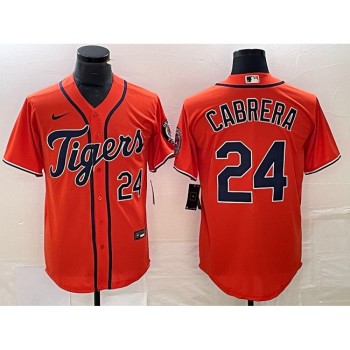 Men's Detroit Tigers #24 Miguel Cabrera Orange Cool Base Stitched Baseball Jersey Men's Detroit Tigers #24 Miguel Cabrera Orange Cool Base Stitched Baseball Jersey