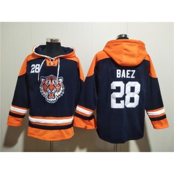 Men's Detroit Tigers #28 Javier Baez Navy Lace-Up Pullover Hoodie Men's Detroit Tigers #28 Javier Baez Navy Lace-Up Pullover Hoodie