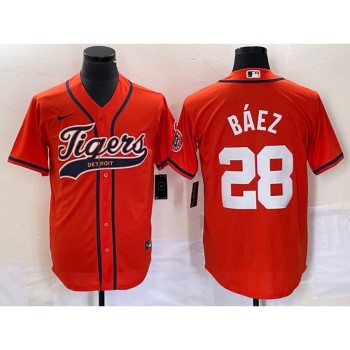 Men's Detroit Tigers #28 Javier Baez Orange Cool Base Stitched Baseball Jersey Men's Detroit Tigers #28 Javier Baez Orange Cool Base Stitched Baseball Jersey