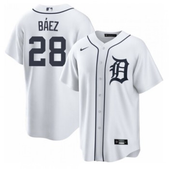 Men's Detroit Tigers #28 Javier Baez White Cool Base Stitched Jersey Men's Detroit Tigers #28 Javier Baez White Cool Base Stitched Jersey