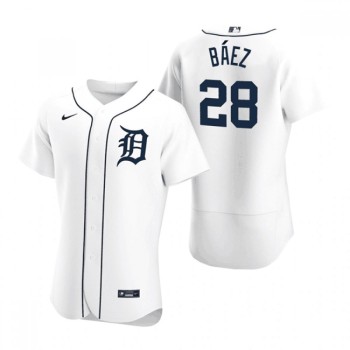 Men's Detroit Tigers #28 Javier Baez White Flex Base Stitched Jersey Men's Detroit Tigers #28 Javier Baez White Flex Base Stitched Jersey