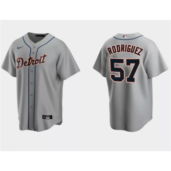 Men's Detroit Tigers #57 Eduardo Rodriguez Grey Cool Base Stitched Jersey Men's Detroit Tigers #57 Eduardo Rodriguez Grey Cool Base Stitched Jersey
