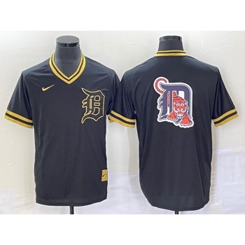 Men's Detroit Tigers Black Team Big Logo Cool Base Stitched Jersey Men's Detroit Tigers Black Team Big Logo Cool Base Stitched Jersey