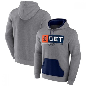 Men's Detroit Tigers Heathered Gray iconic Steppin Up Fleece Pullover Hoodie Men's Detroit Tigers Heathered Gray iconic Steppin Up Fleece Pullover Hoodie