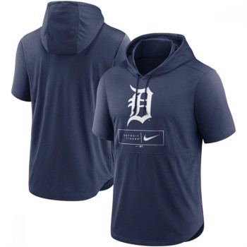 Men's Detroit Tigers Navy Short Sleeve Pullover Hoodie Men's Detroit Tigers Navy Short Sleeve Pullover Hoodie