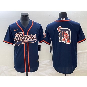 Men's Detroit Tigers Navy Team Big Logo Cool Base Stitched Baseball Jersey Men's Detroit Tigers Navy Team Big Logo Cool Base Stitched Baseball Jersey