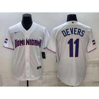Men's Dominican Republic Baseball #11 Rafael Devers 2023 White World Baseball Classic Stitched Jersey Men's Dominican Republic Baseball #11 Rafael Devers 2023 White World Baseball Classic Stitched Jersey