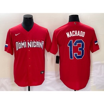 Men's Dominican Republic Baseball #13 Manny Machado 2023 Red World Baseball Classic Stitched Jersey Men's Dominican Republic Baseball #13 Manny Machado 2023 Red World Baseball Classic Stitched Jersey