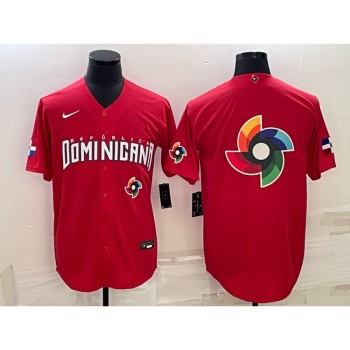Men's Dominican Republic Baseball 2023 Red World Baseball Big Logo With Patch Classic Stitched Jersey Men's Dominican Republic Baseball 2023 Red World Baseball Big Logo With Patch Classic Stitched Jersey