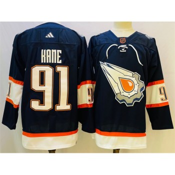 Men's Edmonton Oilers #91 Evander Kane Navy 2022-23 Reverse Retro Stitched Jersey