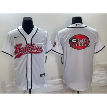 Men's Georgia Bulldogs White Team Big Logo With Patch Cool Base Stitched Baseball Jersey Men's Georgia Bulldogs White Team Big Logo With Patch Cool Base Stitched Baseball Jersey