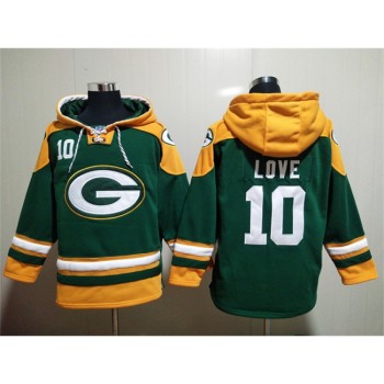 Men's Green Bay Packers #10 Jordan Love Green Lace-Up Pullover Hoodie Men's Green Bay Packers #10 Jordan Love Green Lace-Up Pullover Hoodie