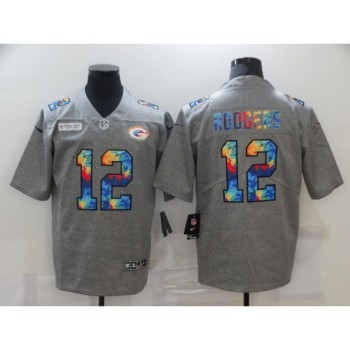 Men's Green Bay Packers #12 Aaron Rodgers 2020 Grey Crucial Catch Limited Stitched Jersey