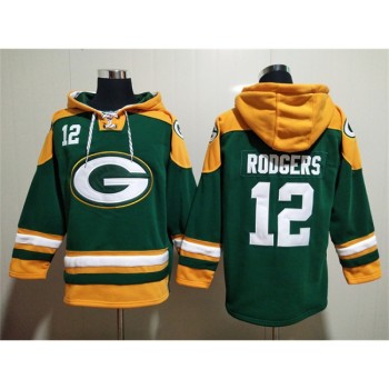 Men's Green Bay Packers #12 Aaron Rodgers Green Lace-Up Pullover Hoodie Men's Green Bay Packers #12 Aaron Rodgers Green Lace-Up Pullover Hoodie