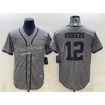 Men's Green Bay Packers #12 Aaron Rodgers Grey With Patch Cool Base Stitched Baseball Jersey Men's Green Bay Packers #12 Aaron Rodgers Grey With Patch Cool Base Stitched Baseball Jersey