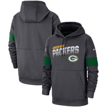 Men's Green Bay Packers 2019 Anthracite 100th Season Sideline Team Logo Performance Pullover Hoodie Men's Green Bay Packers 2019 Anthracite 100th Season Sideline Team Logo Performance Pullover Hoodie