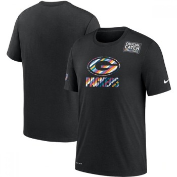 Men's Green Bay Packers 2020 Black Sideline Crucial Catch Performance T-Shirt Men's Green Bay Packers 2020 Black Sideline Crucial Catch Performance T-Shirt