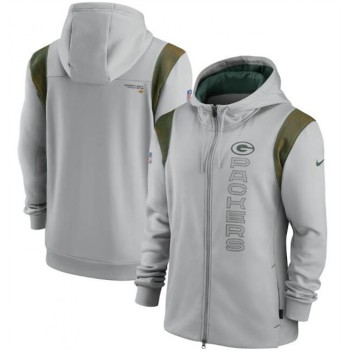 Men's Green Bay Packers 2021 Gray Sideline Team Performance Full-Zip Hoodie Men's Green Bay Packers 2021 Gray Sideline Team Performance Full-Zip Hoodie