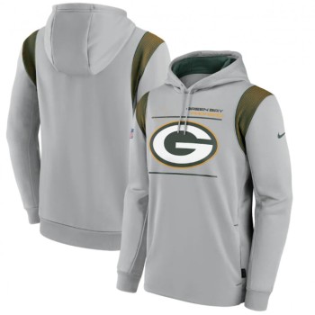 Men's Green Bay Packers 2021 Grey Sideline Logo Performance Pullover Hoodie Men's Green Bay Packers 2021 Grey Sideline Logo Performance Pullover Hoodie
