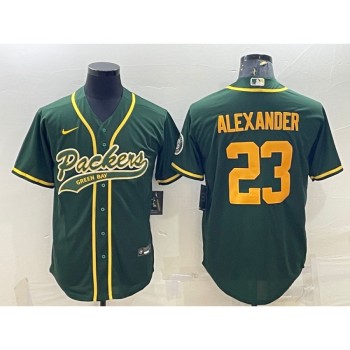Men's Green Bay Packers #23 Jaire Alexander Green Gold With Patch Cool Base Stitched Baseball Jersey Men's Green Bay Packers #23 Jaire Alexander Green Gold With Patch Cool Base Stitched Baseball Jersey